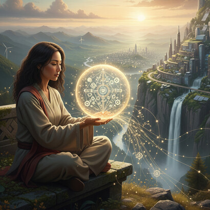 Contemplating the vital relationship between urban ambition and ecological integrity, where a cascading city coexists peacefully with the protected, essential energy of the natural world