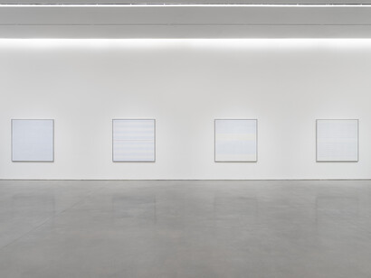 Agnes Martin, Innocent love, exhibition view. Courtesy of Pace Gallery