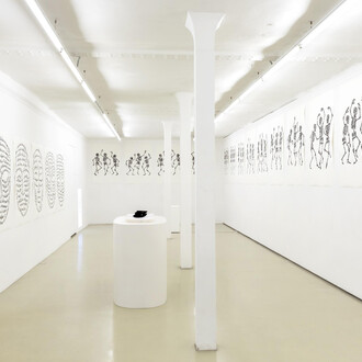 Carlos Amorales, Face and mask, exhibition view. Courtesy of Galerie Krinzinger