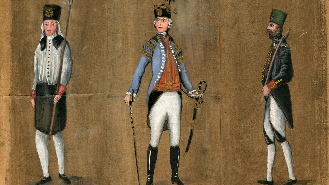 Unbekannter Künstler, Hüttenmann, hoher Bergbeamter und Bergmann im Habit, um 1800. Mit freundlicher genehmigung der Kunstsammlungen Chemnitz