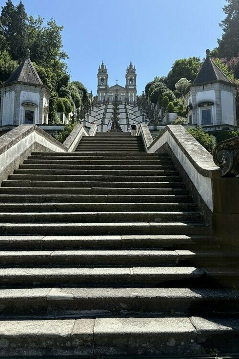 The iconic baroque staircase of Bom Jesus do Monte leading up to its hilltop sanctuary in Braga © Photo by Noelle Newell
