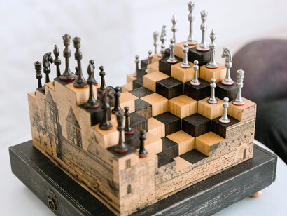 A multi-layered chessboard mirroring the complexity of global competition