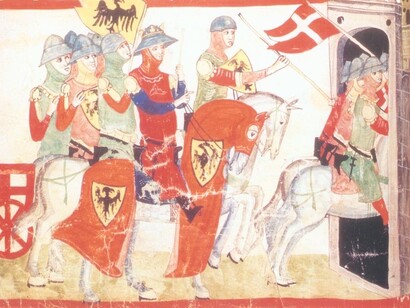 La cattura del Carroccio di Milano dopo la battaglia di Cortenuova del 1237. II Villani illustrato: Firenze e l'Italia medievale nelle 253 immagini del ms. Chigiano L VIII 296 della Biblioteca Vaticana, a cura di Chiara Frugoni, Città del Vaticano 2005, S. 130