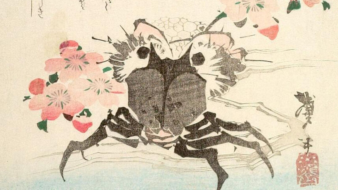 Katsushika Hokusai, Cangrejo y flores, periodo Edo, surimono
