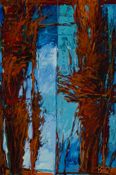 John Fincher, Two & two on fall sky (detail), 1989. Courtesy of LewAllen Galleries