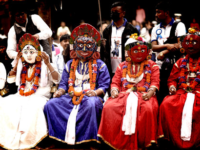 A vibrant masked dance festival takes place in Kathmandu, Bagmati Province, Nepal