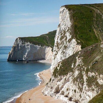 A seaside cliff overlooking the shore in England, United Kingdom