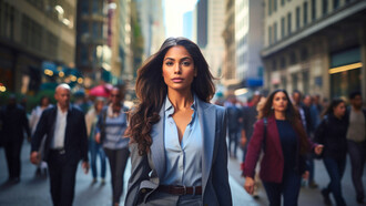A woman dressed for work, representing how they rise to the challenges and uplift societies