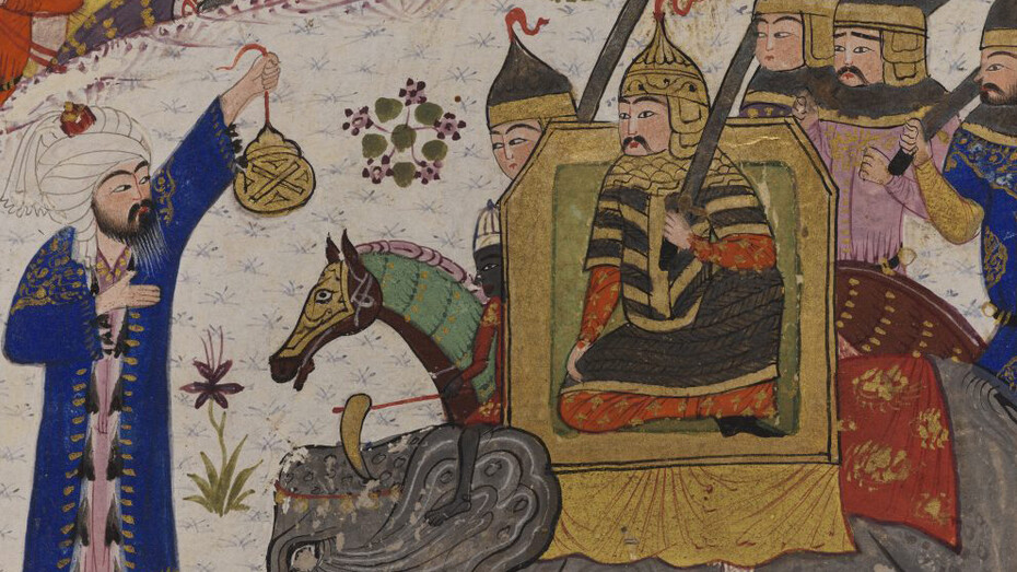 A sage advises Khusraw when to attack from the series The Khamsa of Nizami, Perisan, late 15th century. Courtesy of the Nelson-Atkins Museum