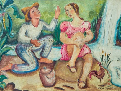 Casal na Cachoeira, Galo e Palmeira, de .Anita Malfatti. A Malfatti de 1917 desencadeou um conflito restrito às elites artísticas, enquanto a Anitta de 2017 passou a disputar a imaginação coletiva de massas inteiras. O meio também se transformou, pois o que antes se movia nas páginas de um jornal impresso agora circula em timelines globais, e as paredes silenciosas de um salão foram substituídas pela velocidade das telas de celulares