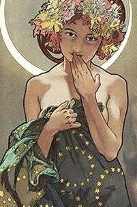 "La luna y las estrellas", tinta y acuarela sobre papel, Alfons Mucha, 1902