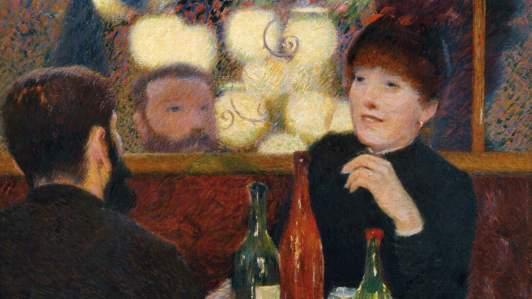 Federico Zandomeneghi, “Al Caffé Nouvelle Athènes”, dettaglio, 1885. Il pittore insieme a Susan Valandon, modella e pittrice essa stessa, nel luogo dove si incontravano gli impressionisti
