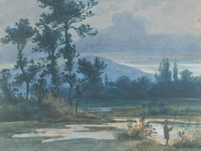 Ludwig Eduard Boll, Mondscheinlandschaft mit einem Angler (detail), 1847. Mit freundlicher genehmigung der Gemäldegalerie