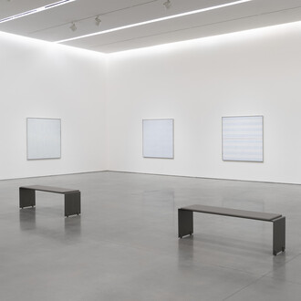 Agnes Martin, Innocent love, exhibition view. Courtesy of Pace Gallery