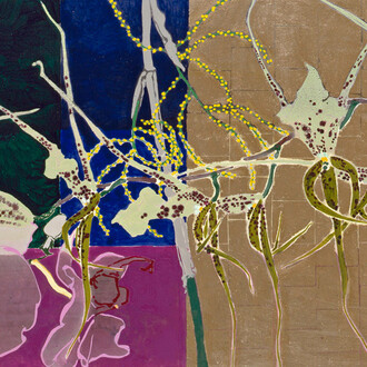 Robert Kushner, Two orchids one palm (detail), 1997. Courtesy of McClain Gallery