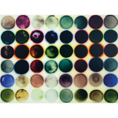 Jaq Chartier, 24 Tests (Rust. Heat vs HD), 2014, acrylic, stains & spray paint on wood panel, 45.7 x 61 cm (detail)