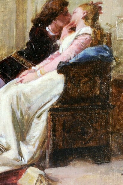 "Paolo y Francesca" o "El beso", óleo sobre lienzo, Amos Cassioli, fecha desconocida