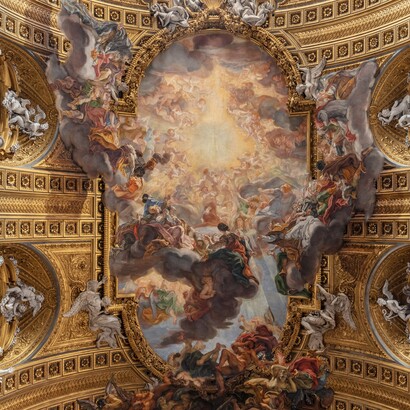 Giovan Battista Gaulli detto il Baciccio, "Trionfo del nome di Gesù", affresco centrale della volta della navata centrale, chiesa del Gesù, Roma, Italia