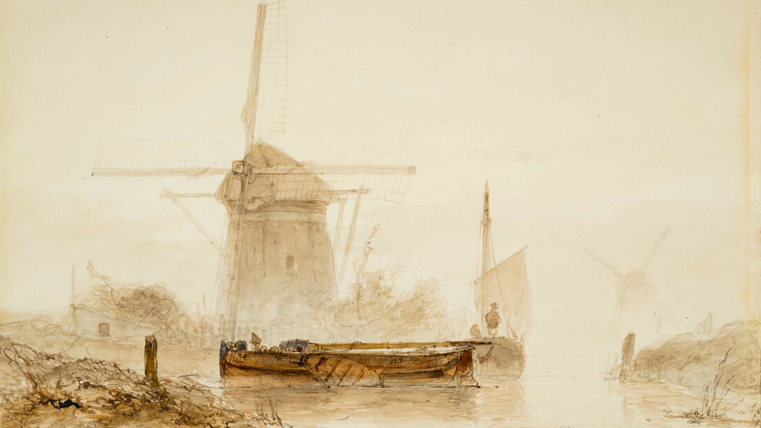 Johan Barthold Jongkind, Landschaft mit Mühle und Boot (detail), 1845. Mit freundlicher genehmigung der Gemäldegalerie