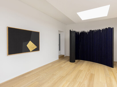 Alberto Burri and Nunzio, Nero x nero (Black x black), exhibition view. Courtesy of Mazzoleni Gallery