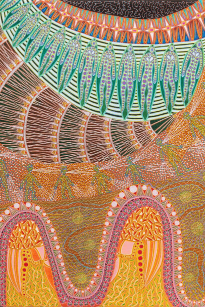 Domenico Zindato, Nuts of knowledge falls / A calling song / Pour down sweet balm / Upon these leaves (detail), 2024. Courtesy of Andrew Edlin Gallery