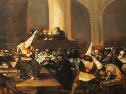 la Inquisición asume una importante función de control social, en particular en lo que se refiere a la sexualidad y la herejía (apostasía, blasfemia, brujería), dos temas que, bajo diferentes formas, aparecen con frecuencia en los procesos de cancelación. Francisco Goya (1746–1828) "Escena de la Inquisición", óleo sobre tabla, Real Academia de Bellas Artes de San Fernando, Madrid, España