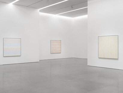 Agnes Martin, Innocent love, exhibition view. Courtesy of Pace Gallery