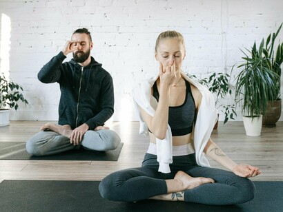 Prāṇāyāma links breath, body, and mind. The practice involves controlled inhalation, exhalation, and breath retention