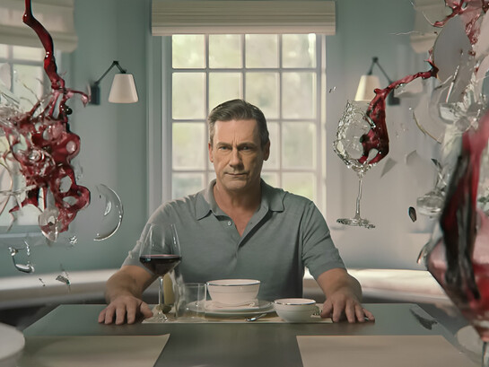 Jon Hamm portrays Andrew sitting amidst chaos, representing how the protagonist's life suddenly fell apart