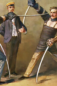 Sabre duel of German students, around 1900, painting by Georg Mühlberg (1863–1925)