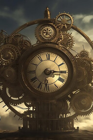 Old fashioned clockworks next to a human