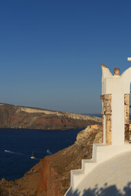 Santorini church at noon, with the sea as a background, Greece