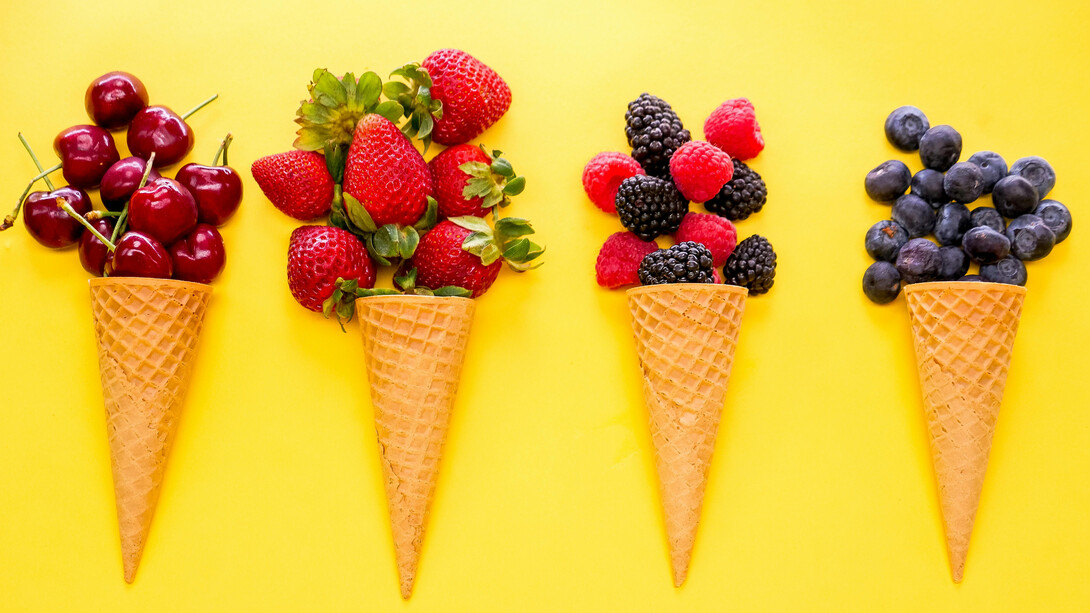 Close-up of ice cream cones with natural ingredients