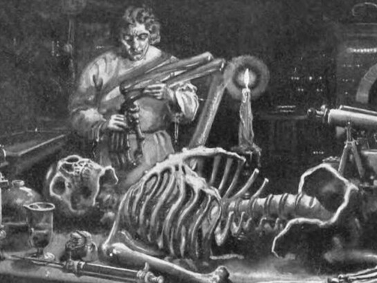 "Frankenstein trabajando en su laboratorio", ilustración, 1922