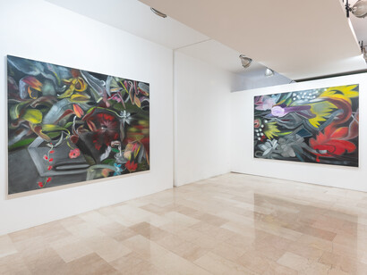 Fuori dalla nostra finestra: i dipinti recenti di Ross Bleckner, 2018-2025, vista della mostra. Per gentile concessione di Galleria Mazzoli 
