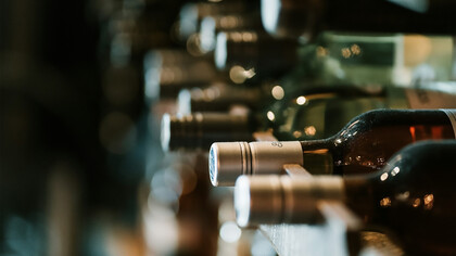A collection of Tazzelenghe wine bottles neatly lined up, showcasing the wines from Friuli Venezia Giulia
