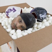 Josh Kline, Packing for Peanuts (Fedex Worker’s Head with Knit Cap), 2014.
Courtesy the artist, Zabludowicz Collection and 47 Canal, New York.
Photo: Joerg Lohse 
