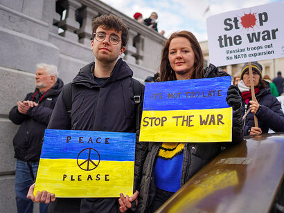 Manifestation contre la guerre à Londres au Royaume-Uni en soutien à l’Ukraine le 6 mars 2022. Photo de Alisdare Hickson