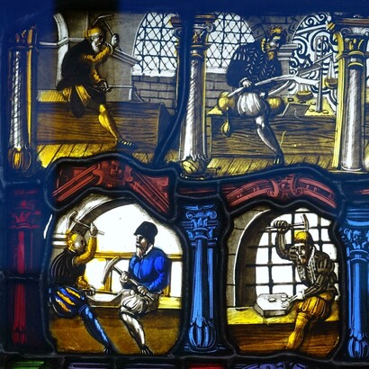 Vetrata che illustra la produzione di monete, commissionata da Wernhartt Zenckgraff, coniatore di monete a Sciaffusa, 1565 d.C. - Bode-Museum, Berlino, Germania. Quando una banca centrale crea moneta, acquisisce ricchezza dal nulla: è il privilegio del signoraggio