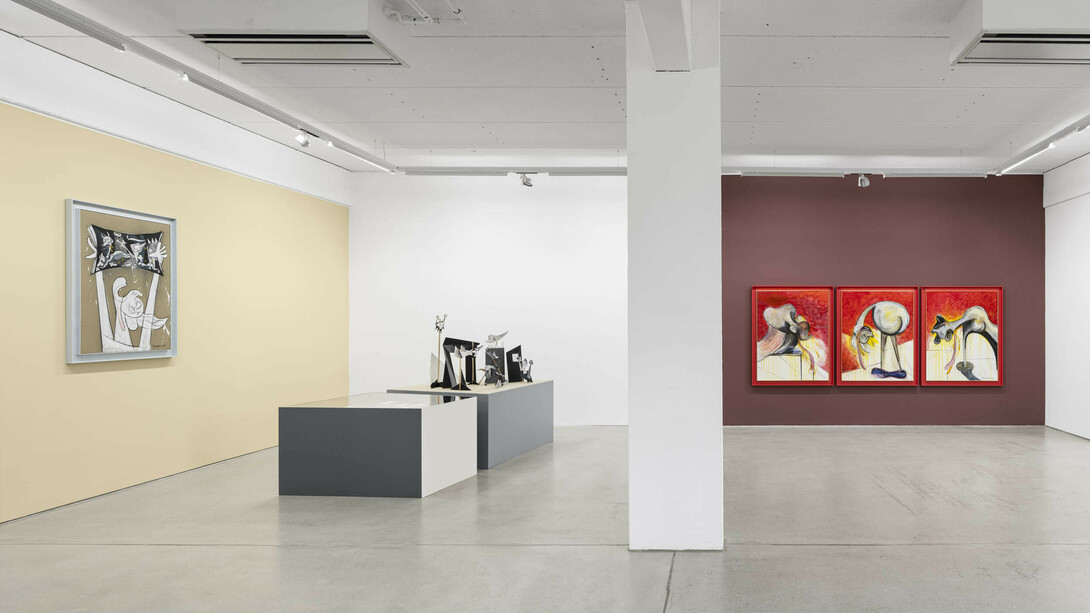 Simon Fujiwara, Who’s iconic? – Paintings, drawings, and maquettes from the whoseum of who the baer, exhibition view. Courtesy of G2 Kunsthalle