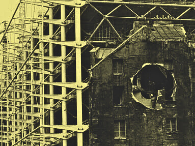 Gordon Matta-Clark de 1975. «Intersección Cónica», una instalación artística temporal, un gran agujero cónico que atravesaba dos edificios abandonados del siglo XVII en París, destinados a la demolición. La instalación se ubicaba junto a la obra del Centro Pompidou, Francia
