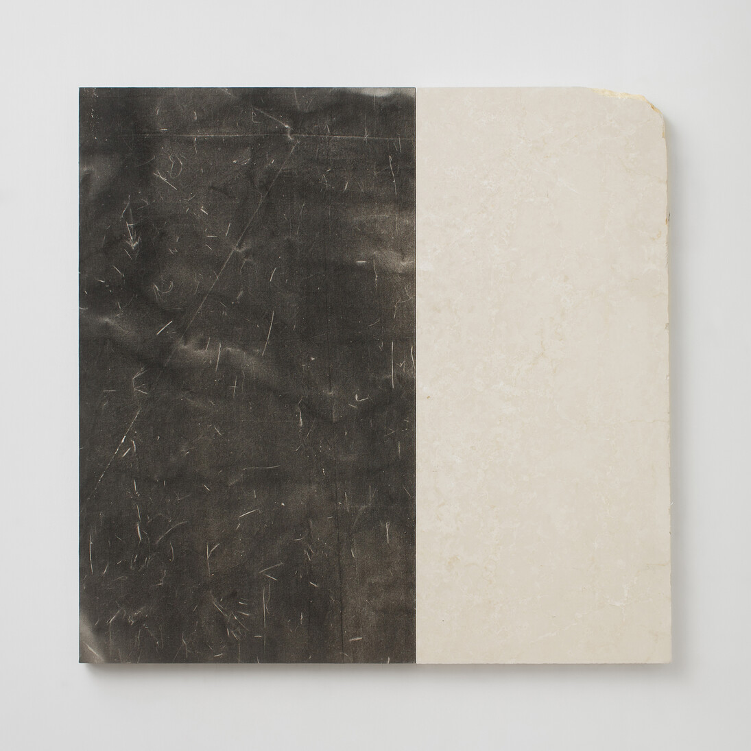 Sam Moyer, E.M., 2014, marble, ink on canvas mounted to mdf panel, 35 x 91.4 x .75 inches  