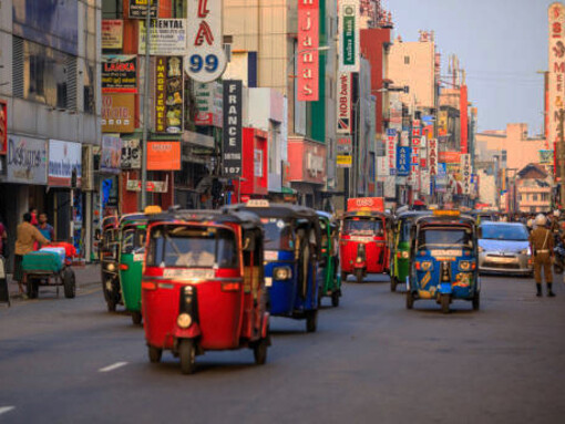 Busy streets of Colombo, Sri Lanka, filled with crowds and thriving local businesses, Sri Lanka