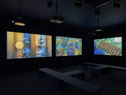 John Akomfrah, Listening all night to the rain, exhibition view. Courtesy of Lisson Gallery