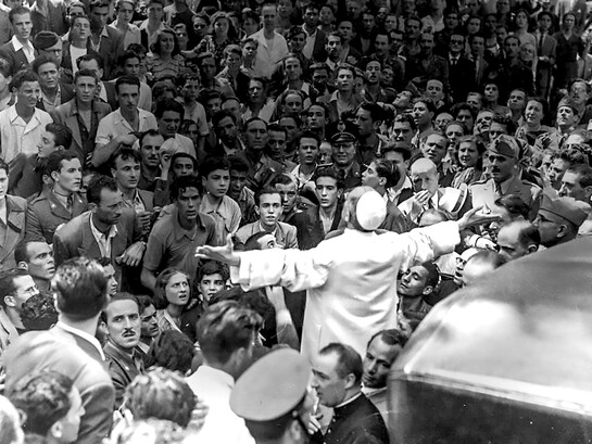 Pope Pius XII visiting Piazza San Giovanni after the bombings of Rome on 13 August 1943
