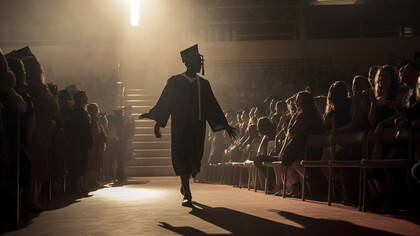 AI-generated image of a crowd joyfully celebrating graduation together