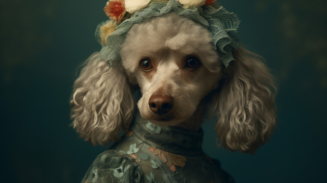 Contudo, talvez o trabalho que mais capturou o público seja sua série de retratos de animais, sobretudo cães, em poses de nobreza. A brincadeira começou com um presente: o shih tzu Bandit, retratado ao estilo de Rembrandt — batizado de “Rembrandit”. O humor da peça agradou e logo vieram encomendas. Hoje, esses cães vestem mantos, gravatas, sentam-se como aristocratas e exigem a mesma atenção que retratos humanos históricos. Essa fusão de afeto pet + estética clássica tornou-se marca registrada do artista