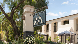 Lovely flowers and a peaceful atmosphere at the hotel's entrance