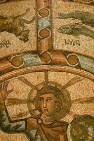 Sun god Helios in synagogue mosaic at Tiberias