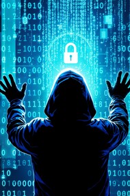 The ominous digital landscape with a central padlock emphasizes the critical vulnerability of systems to email-based attacks, which are the leading contributors to cyber insurance claims